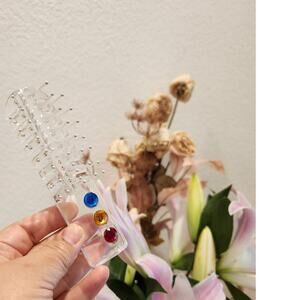 2 Vintage CRICKET Mini Hair Brush Gemstone Handle Korea 90s Y2K Clear Acrylic‎
